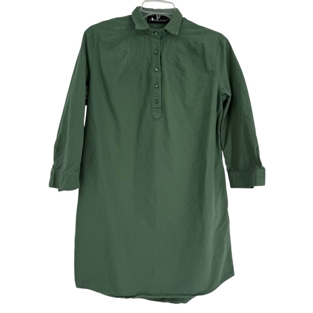 Tuckernuck Pomander Place Forest Green dress 3/4 Sleeve collared cotton size XS